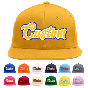 Custom Gold Gold-White Flat Eaves Sport Baseball Cap