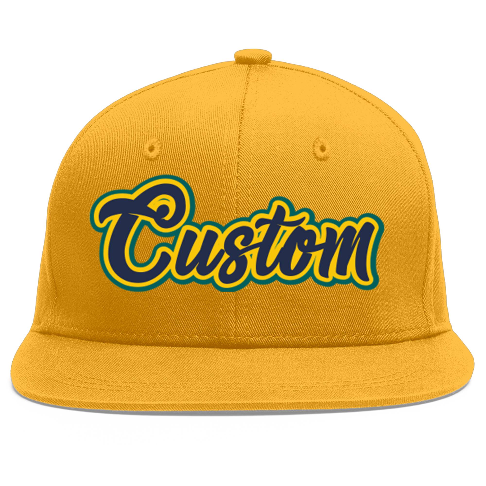 Custom Gold Navy-Gold Flat Eaves Sport Baseball Cap