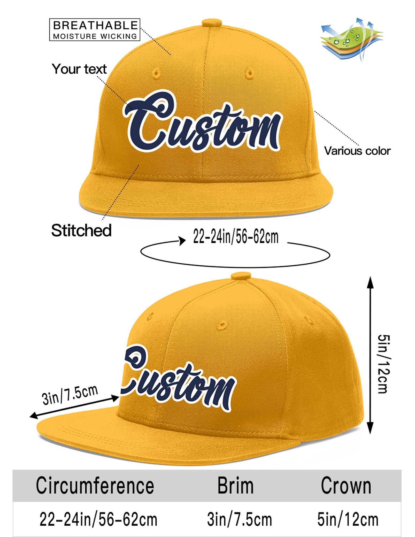 Custom Gold Navy-White Flat Eaves Sport Baseball Cap