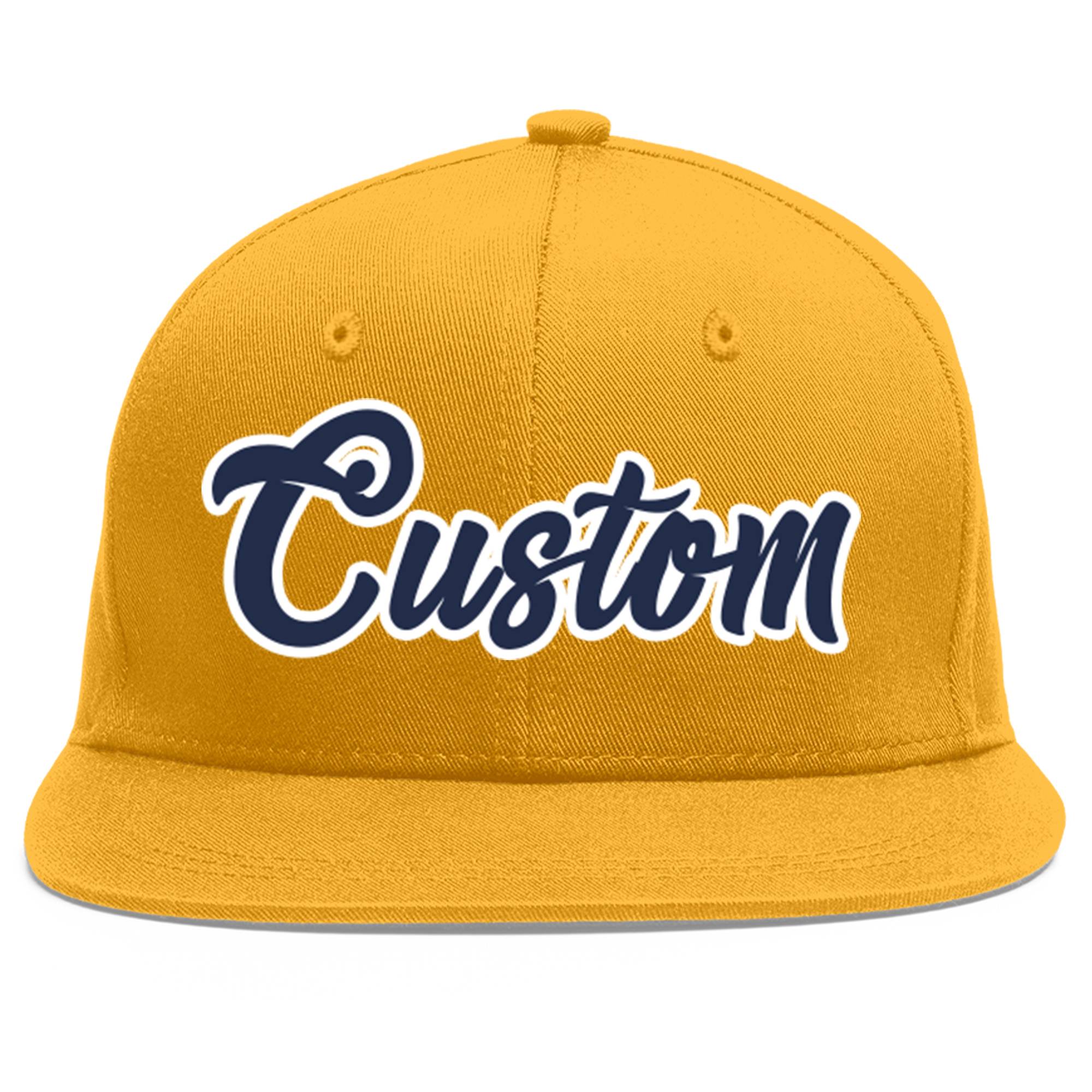 Custom Gold Navy-White Flat Eaves Sport Baseball Cap