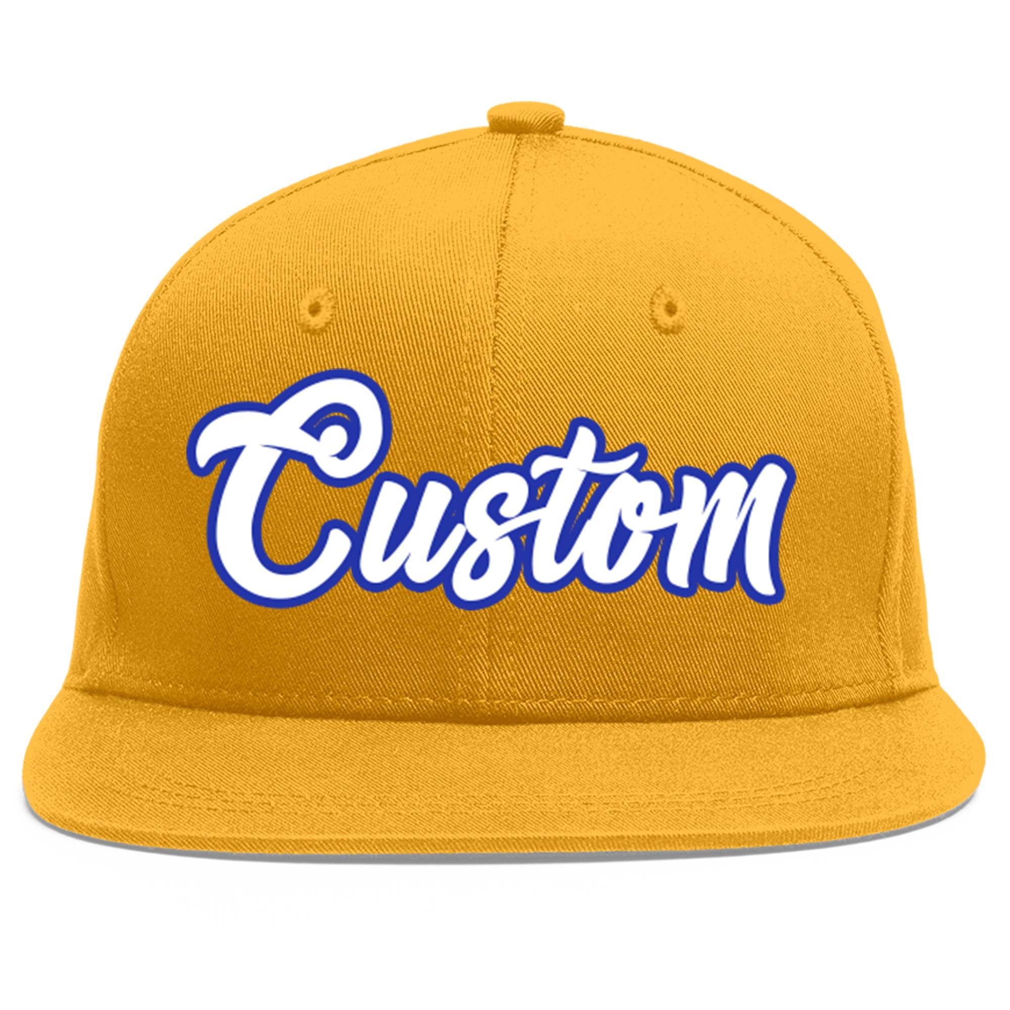 Custom Gold White-Royal Flat Eaves Sport Baseball Cap