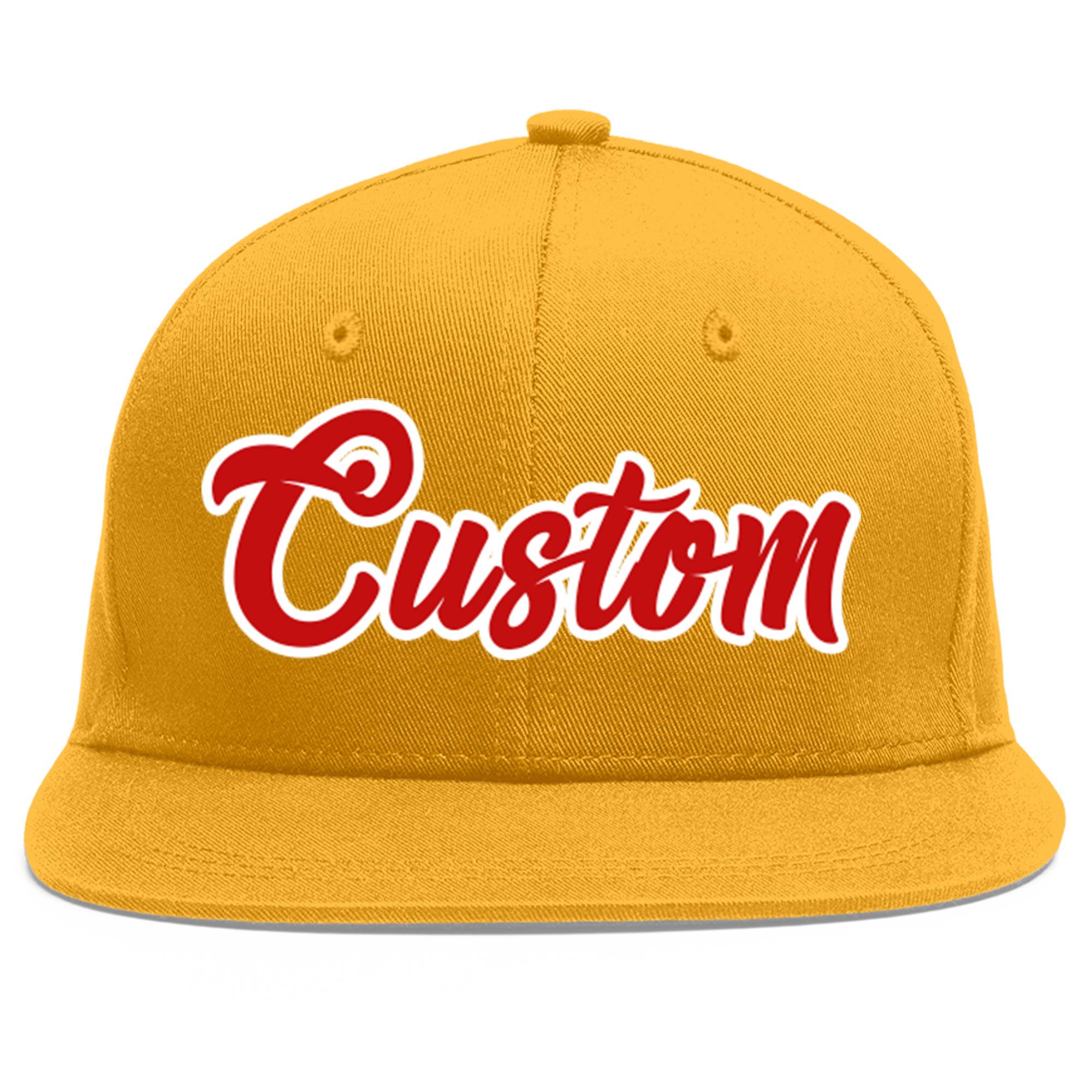 Custom Gold Red-White Flat Eaves Sport Baseball Cap