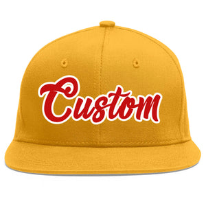 Custom Gold Red-White Flat Eaves Sport Baseball Cap