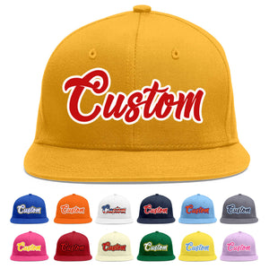 Custom Gold Red-White Flat Eaves Sport Baseball Cap