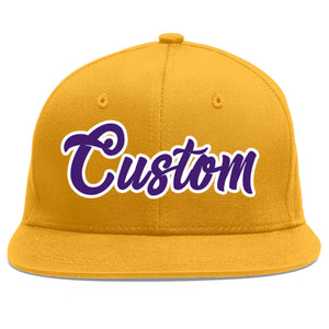 Custom Gold purple-White Flat Eaves Sport Baseball Cap