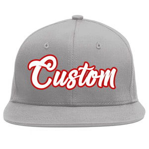 Custom Gray White-Red Flat Eaves Sport Baseball Cap