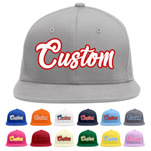 Custom Gray White-Red Flat Eaves Sport Baseball Cap