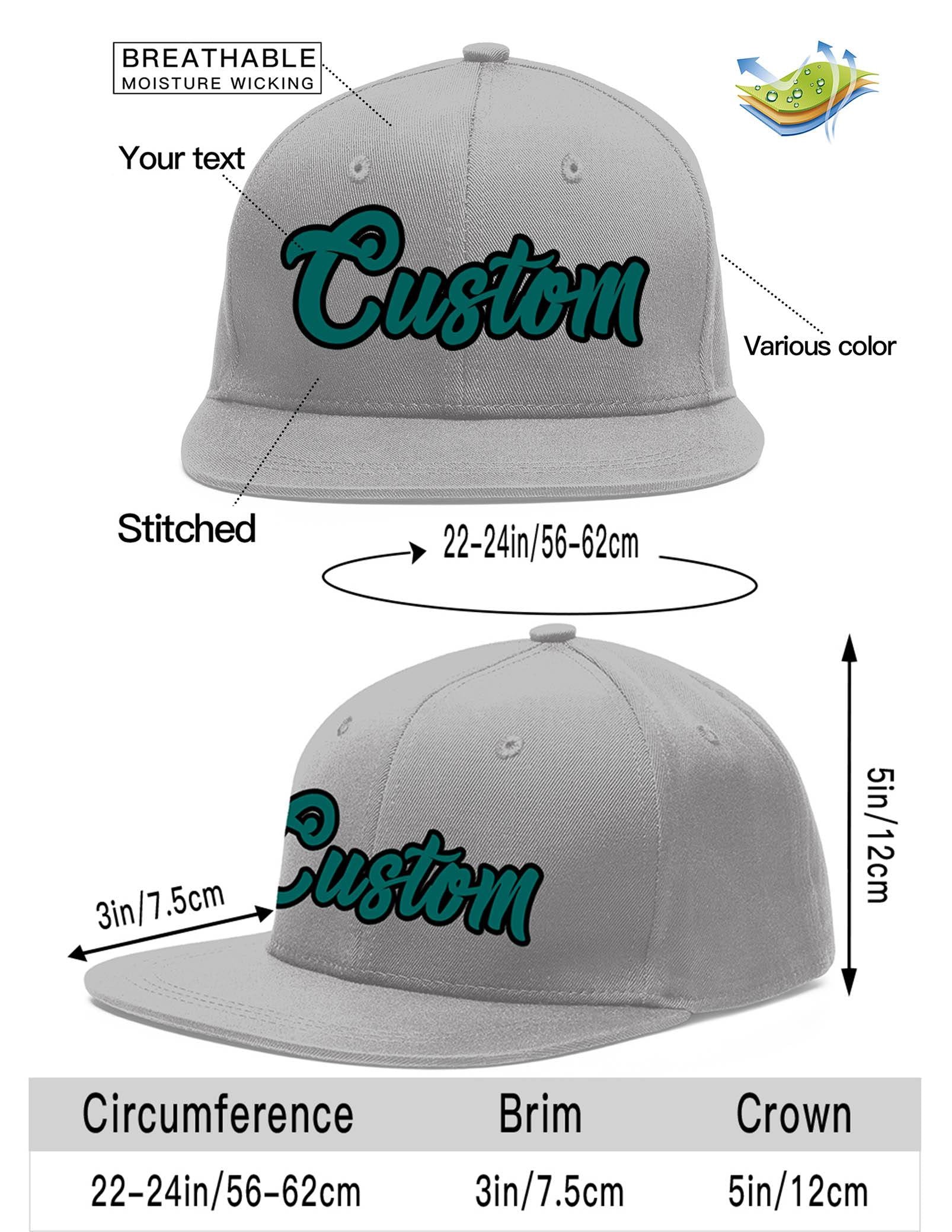 Custom Gray Aqua-Black Flat Eaves Sport Baseball Cap