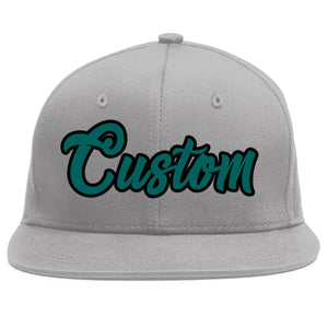 Custom Gray Aqua-Black Flat Eaves Sport Baseball Cap