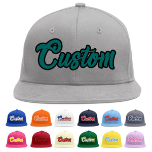 Custom Gray Aqua-Black Flat Eaves Sport Baseball Cap