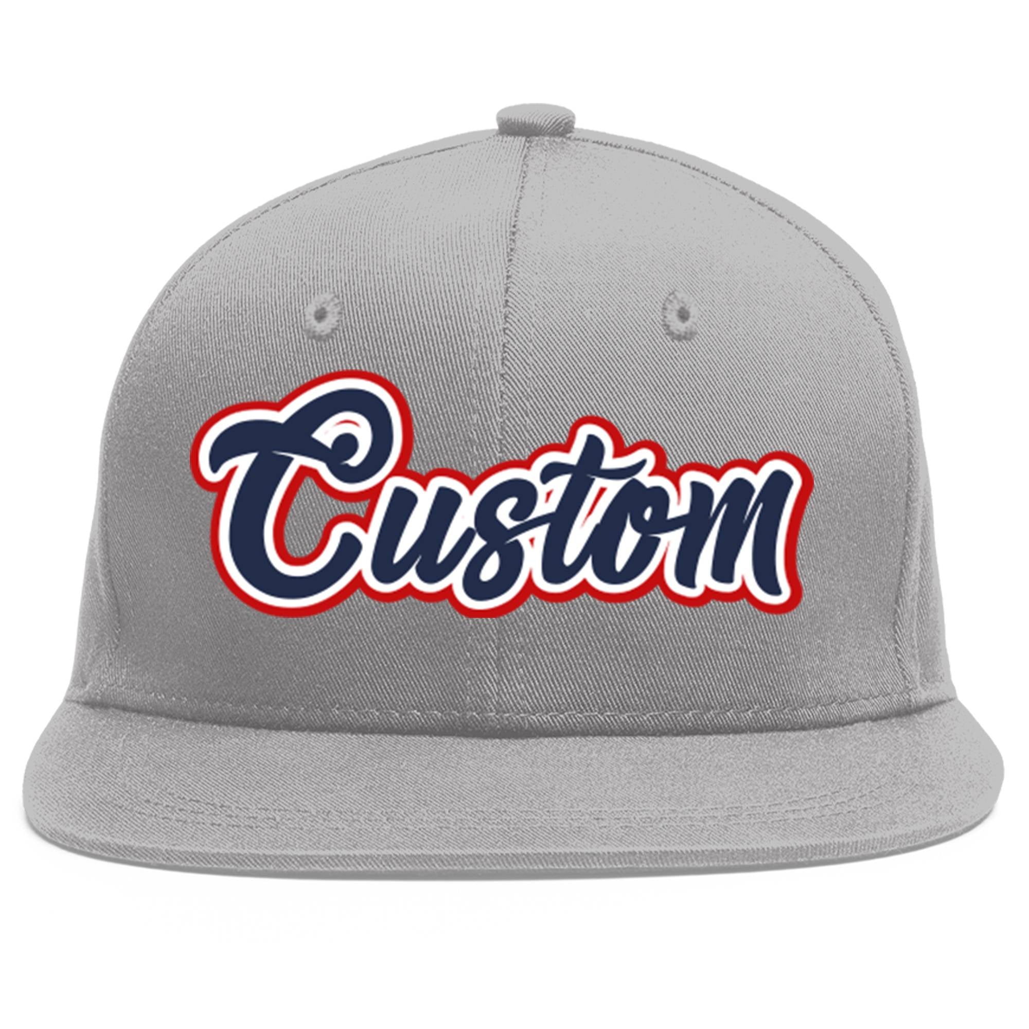 Custom Gray Navy-White Flat Eaves Sport Baseball Cap