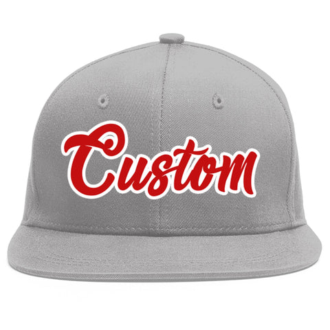 Custom Gray Red-White Flat Eaves Sport Baseball Cap