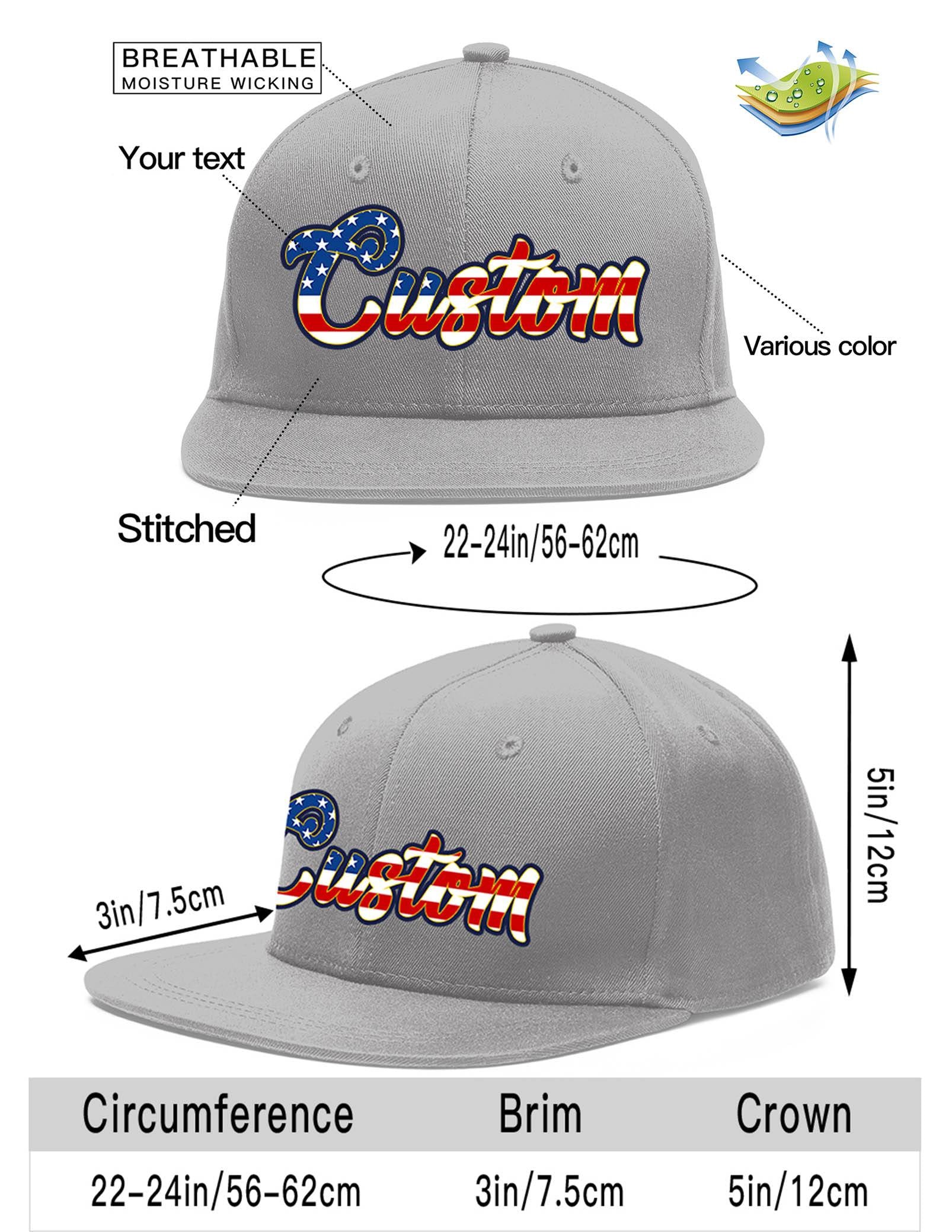 Custom Gray Vintage USA Flag-Gold Flat Eaves Sport Baseball Cap