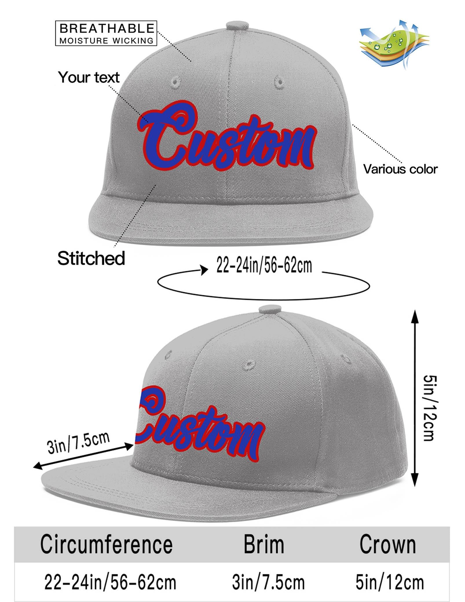 Custom Gray Royal-Red Flat Eaves Sport Baseball Cap