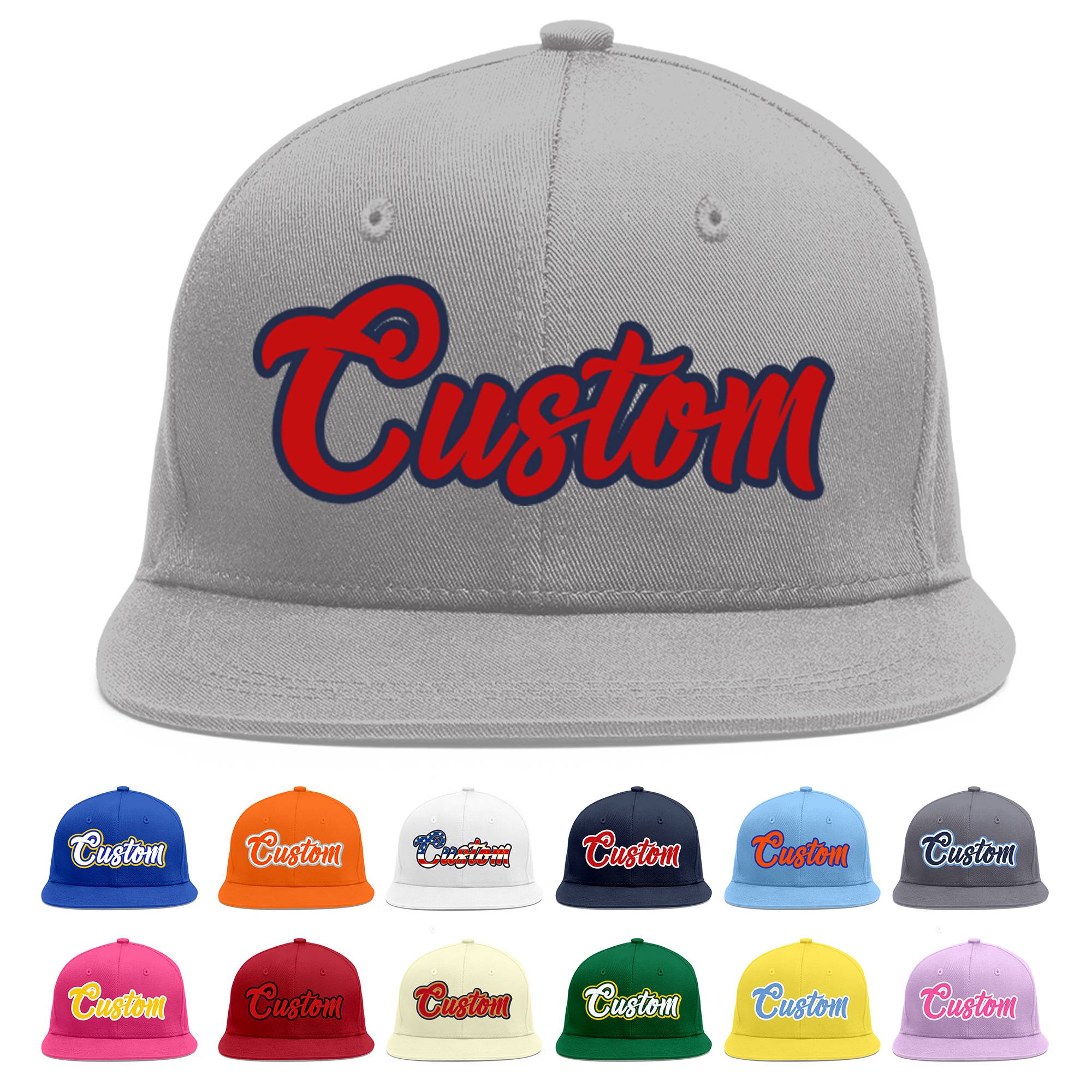 Custom Gray Red-Navy Flat Eaves Sport Baseball Cap