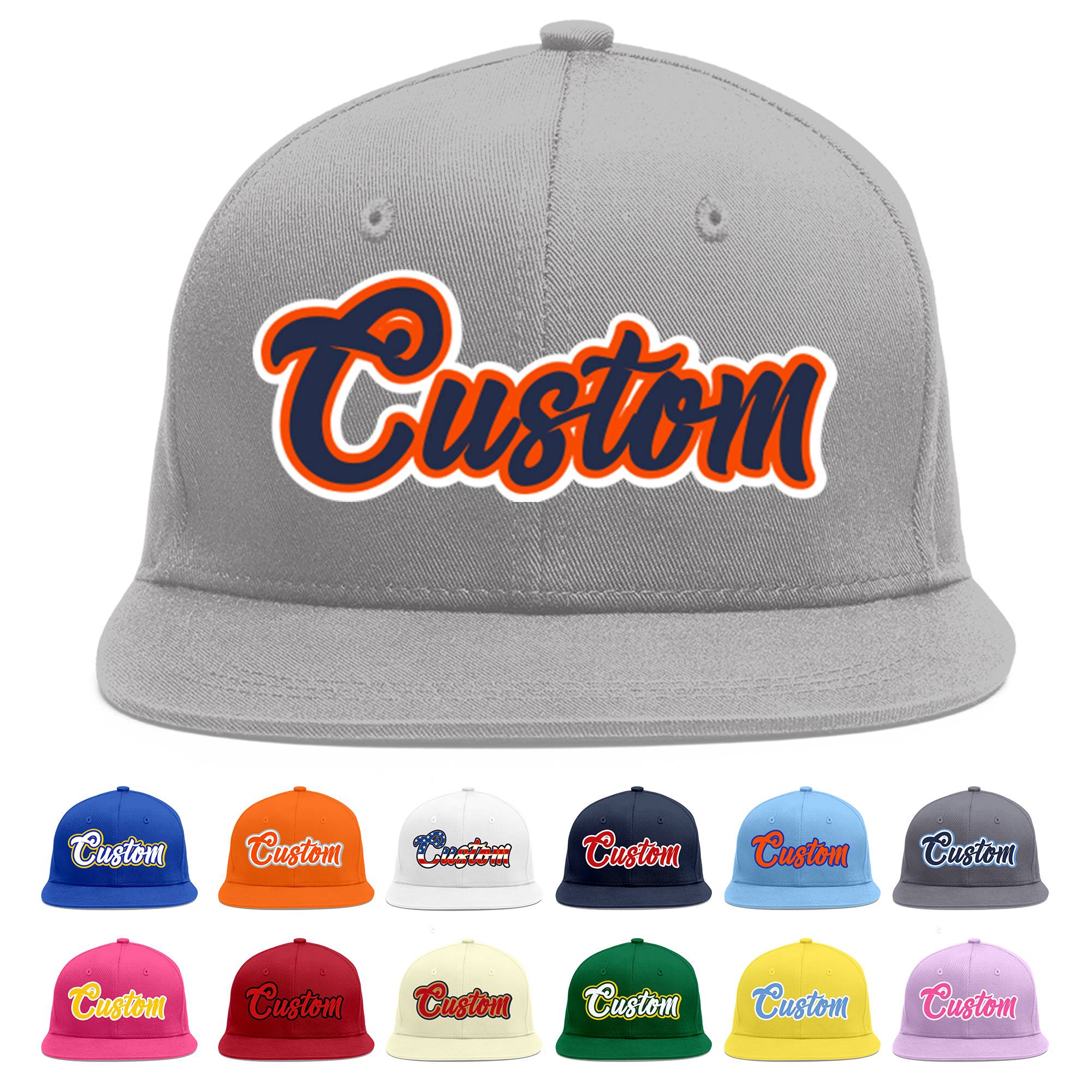 Custom Gray Navy-Orange Flat Eaves Sport Baseball Cap