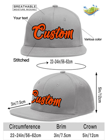 Custom Gray Orange-Black Flat Eaves Sport Baseball Cap