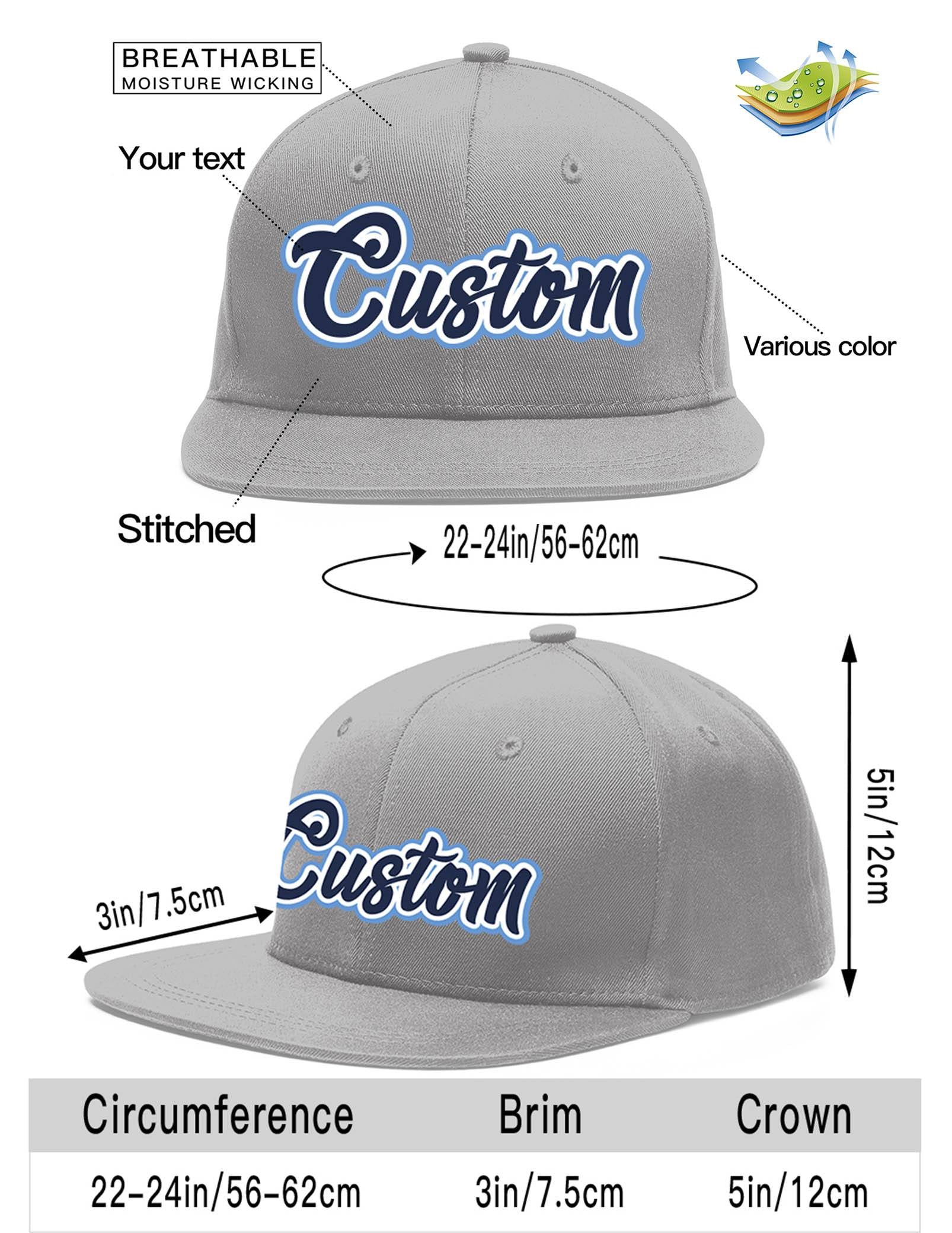 Custom Gray Navy-White Flat Eaves Sport Baseball Cap