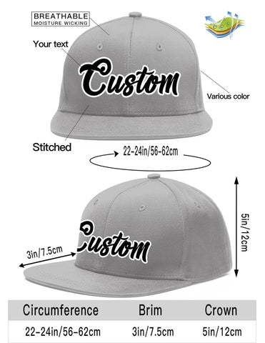 Custom Gray Black-White Flat Eaves Sport Baseball Cap