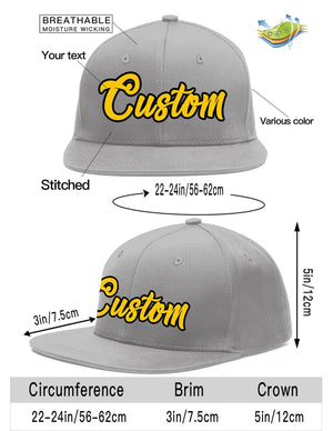 Custom Gray Gold-Black Flat Eaves Sport Baseball Cap