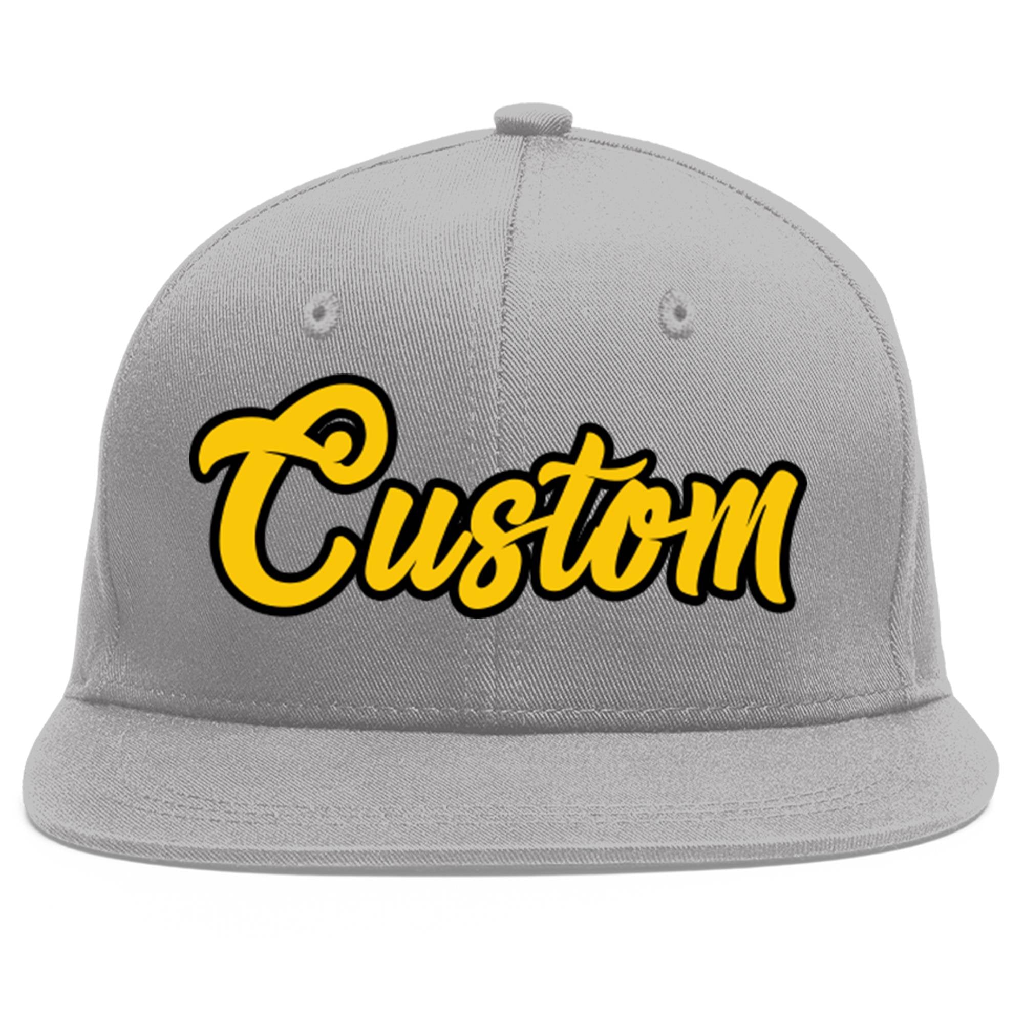 Custom Gray Gold-Black Flat Eaves Sport Baseball Cap