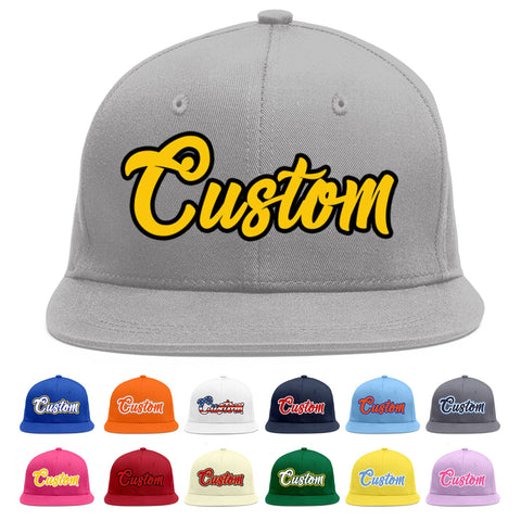 Custom Gray Gold-Black Flat Eaves Sport Baseball Cap