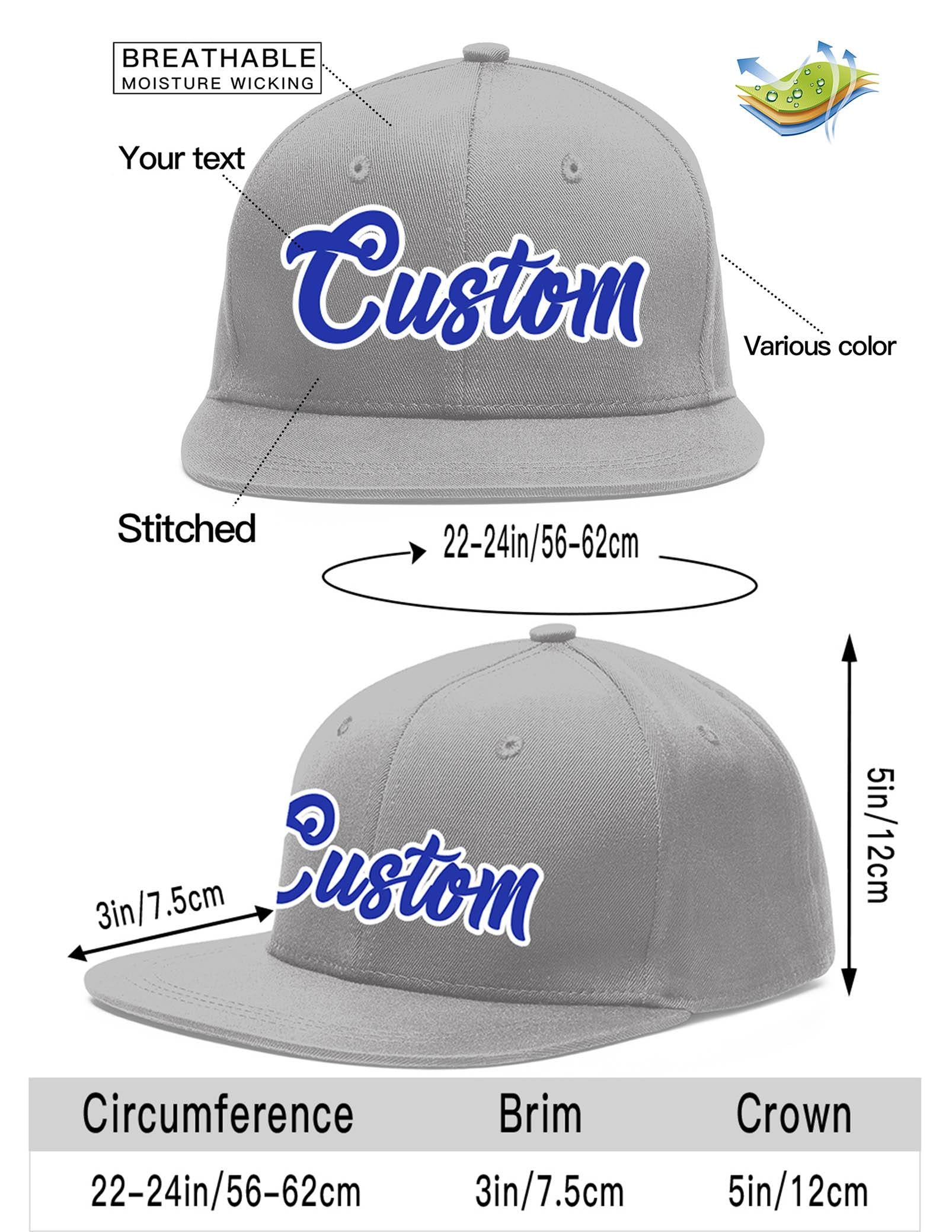 Custom Gray Royal-White Flat Eaves Sport Baseball Cap