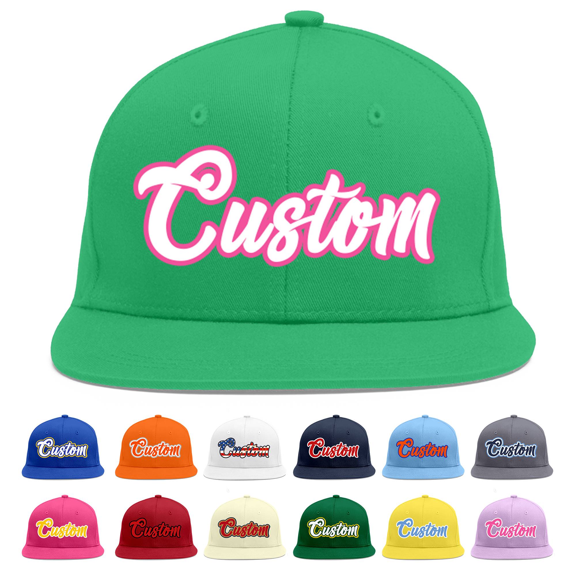 Custom Teal White-Pink Flat Eaves Sport Baseball Cap