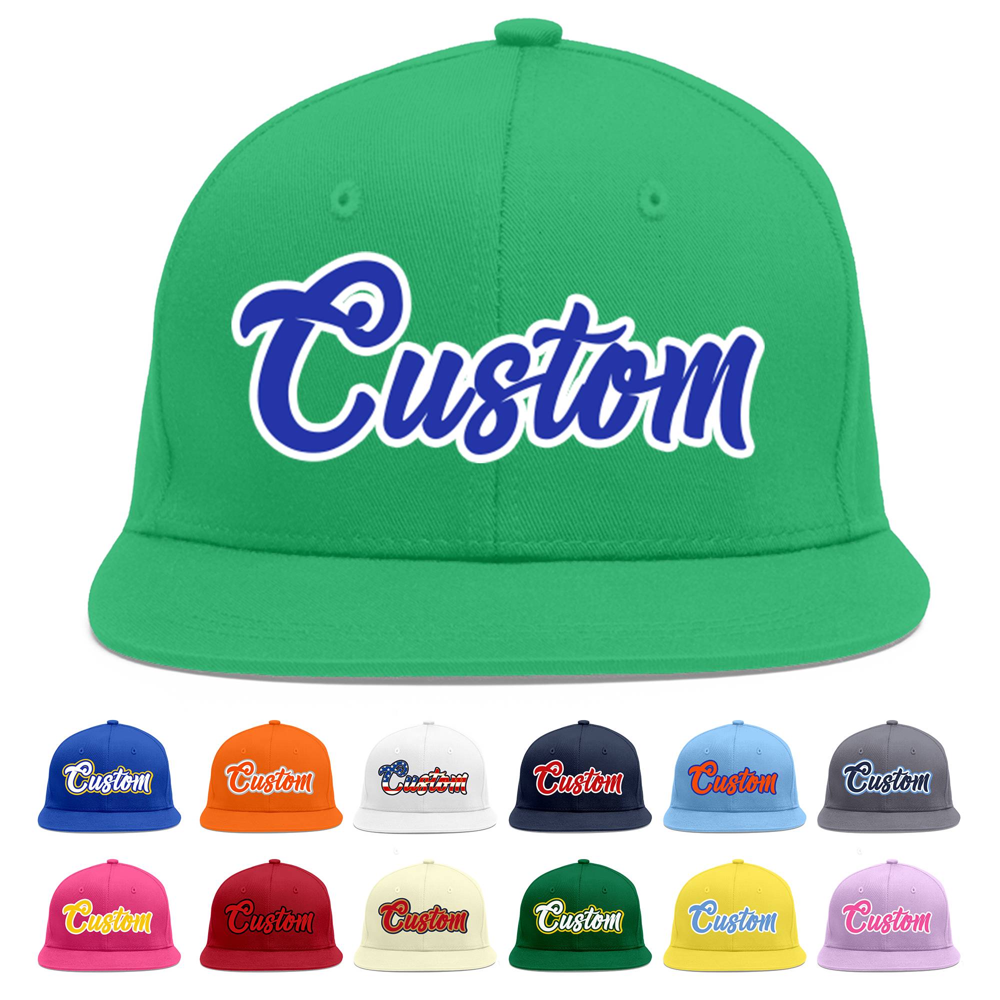 Custom Teal Royal-White Flat Eaves Sport Baseball Cap