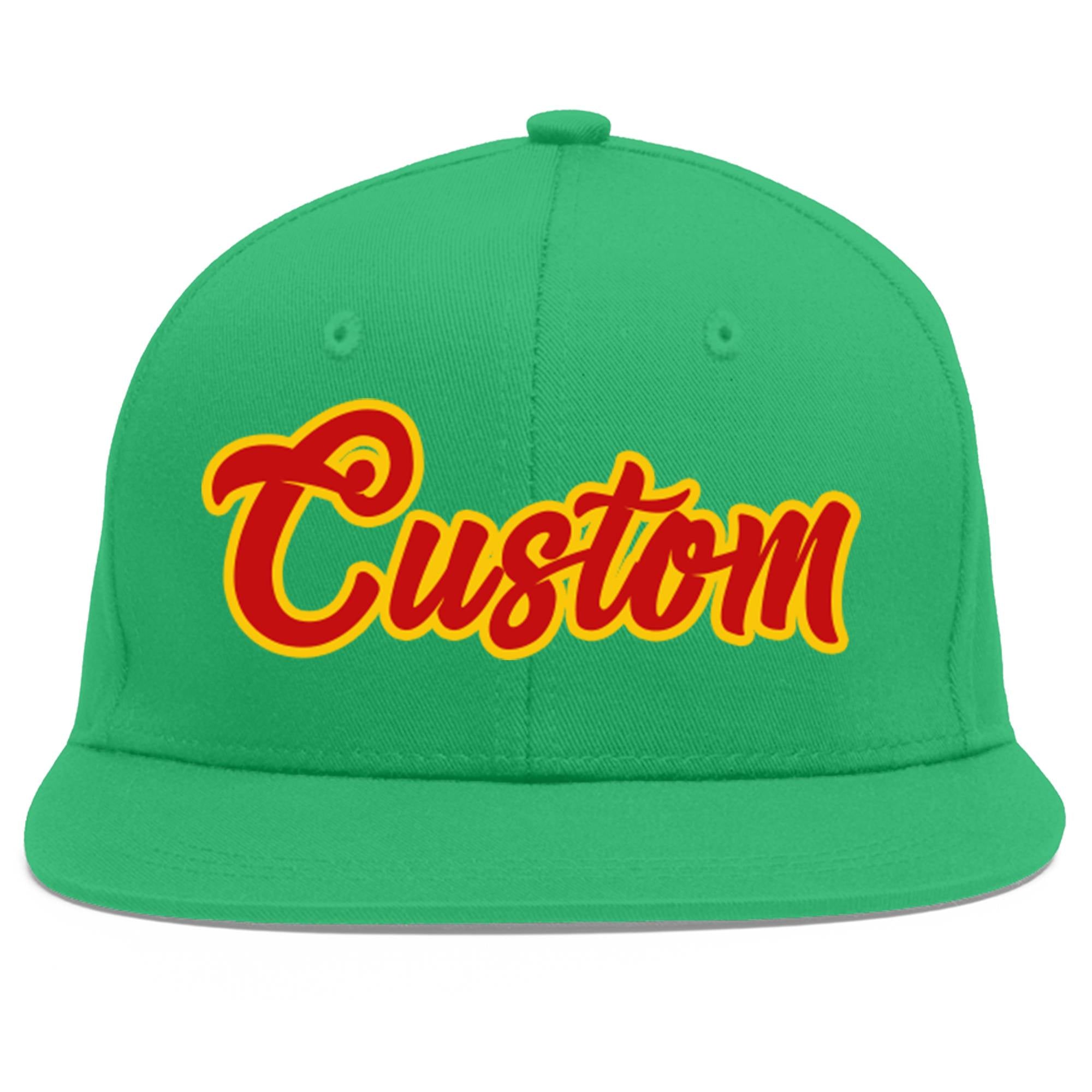 Custom Teal Red-Yellow Flat Eaves Sport Baseball Cap