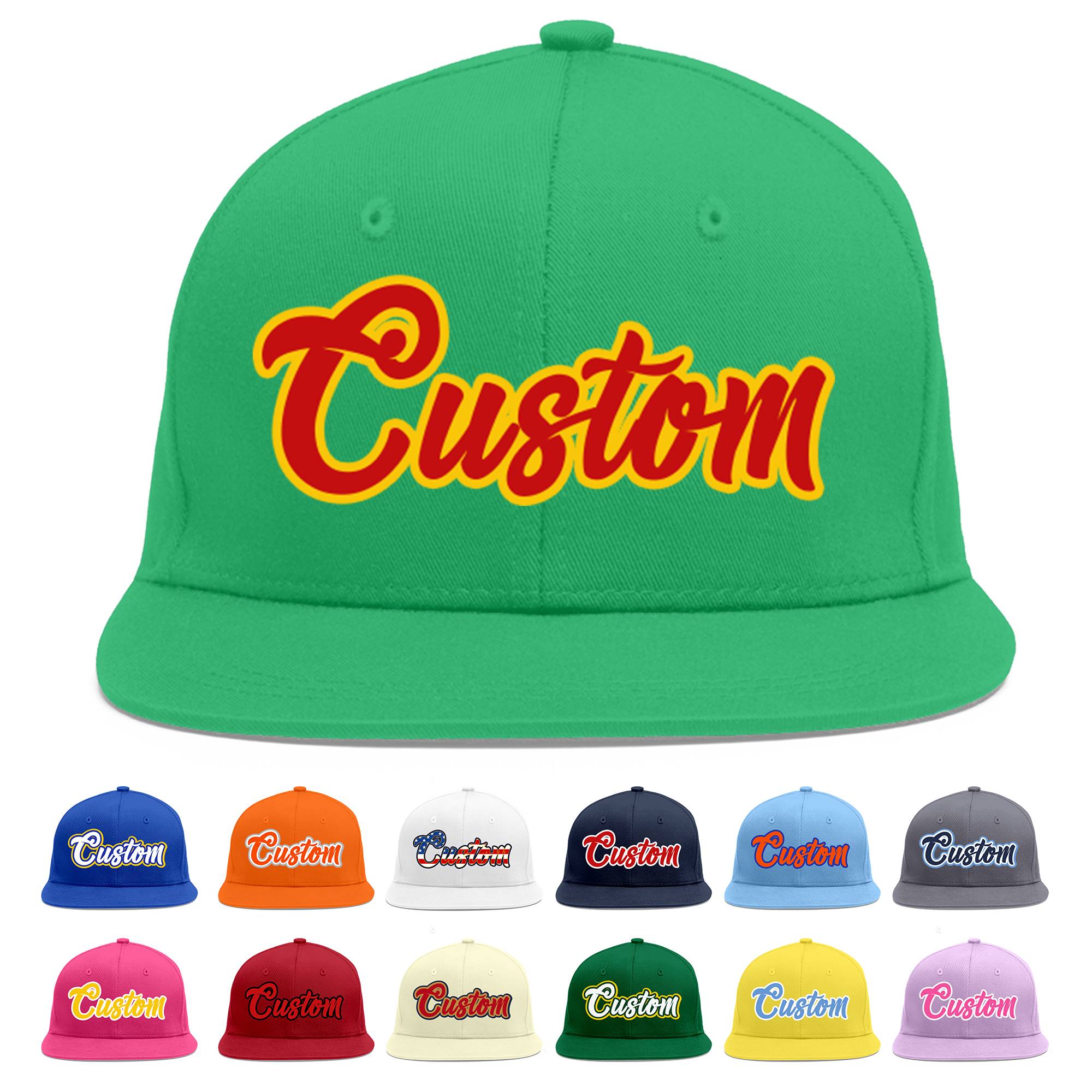 Custom Teal Red-Yellow Flat Eaves Sport Baseball Cap