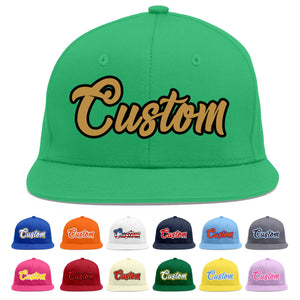 Custom Teal Old Gold-Black Flat Eaves Sport Baseball Cap