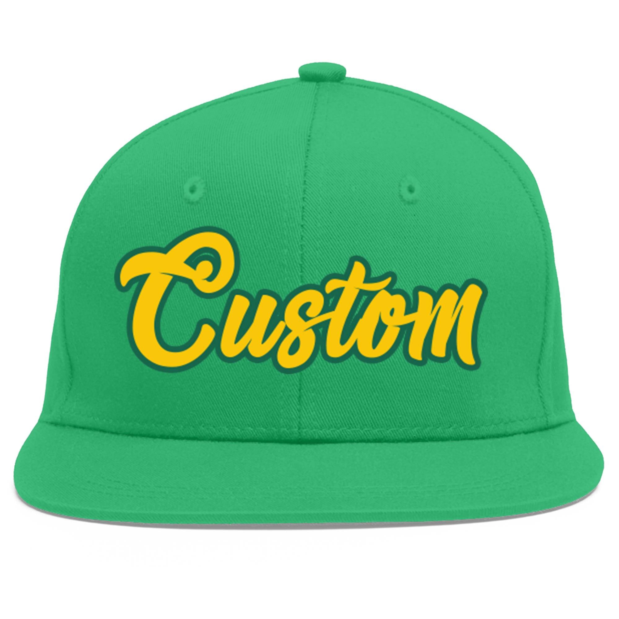 Casquette de baseball sport personnalisée sarcelle dorée-Kelly Green Flat Eaves