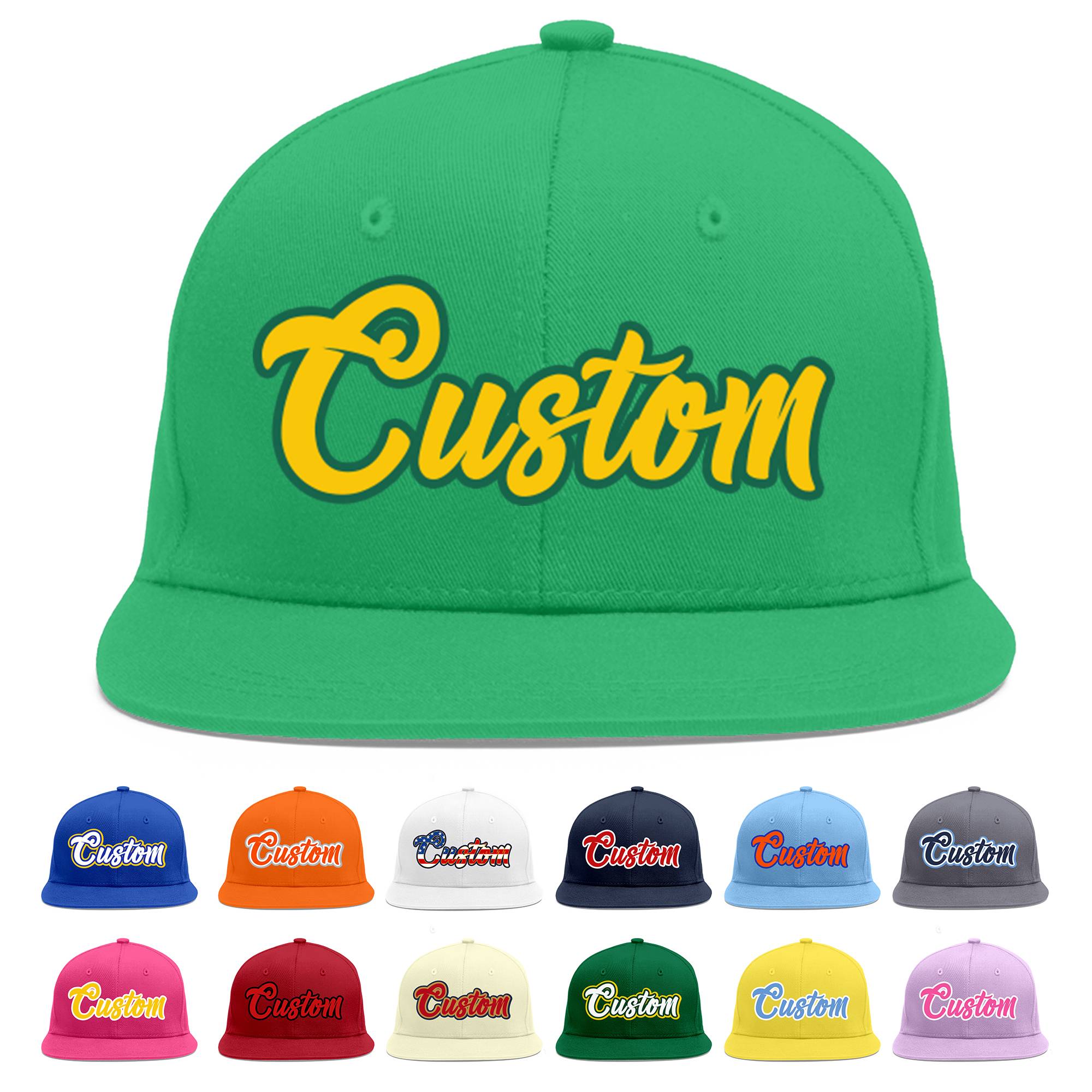 Casquette de baseball sport personnalisée sarcelle dorée-Kelly Green Flat Eaves