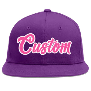 Custom Purple Pink-White Flat Eaves Sport Baseball Cap