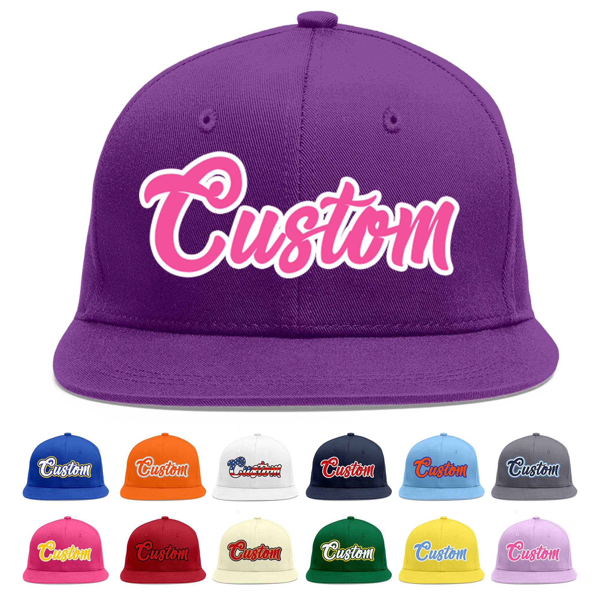 Casquette de baseball sport personnalisée violet rose-blanc avec avant-toit plat