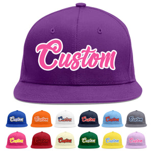 Custom Purple Pink-White Flat Eaves Sport Baseball Cap