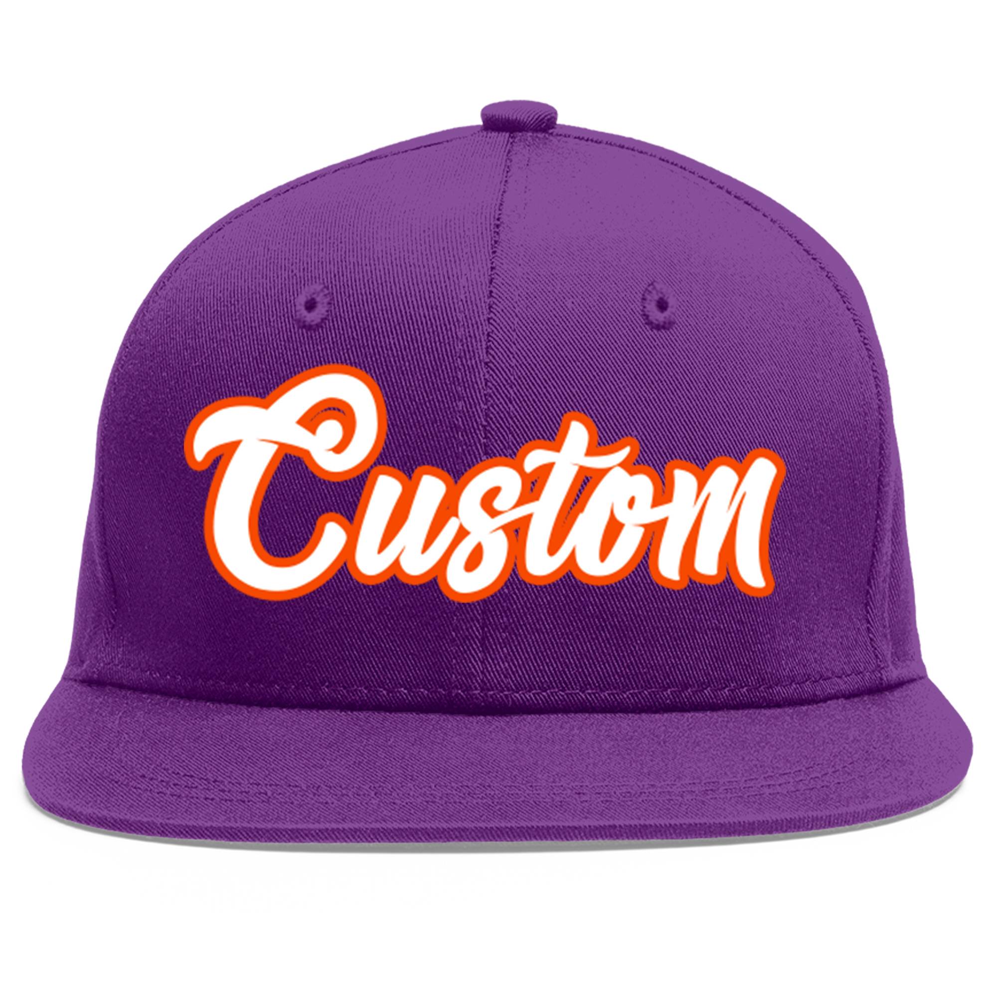 Casquette de baseball sport personnalisée violet blanc-orange à avant-toit plat