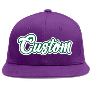 Custom Purple White-Kelly Green Flat Eaves Sport Baseball Cap