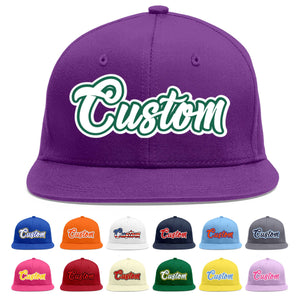 Custom Purple White-Kelly Green Flat Eaves Sport Baseball Cap