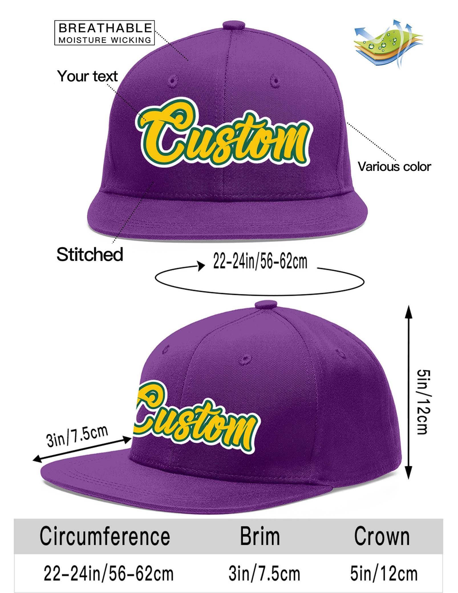 Casquette de baseball sport personnalisée violet or-Kelly vert plat avant-toit