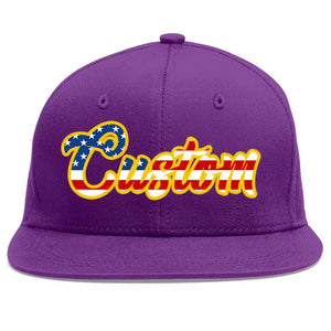 Custom Purple Vintage USA Flag-Gold Flat Eaves Sport Baseball Cap