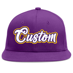 Custom Purple White-purple Flat Eaves Sport Baseball Cap