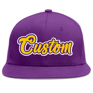 Casquette de baseball sport personnalisée violet or-violet plat avant-toit