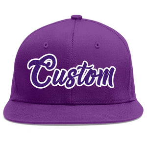 Custom Purple purple-White Flat Eaves Sport Baseball Cap