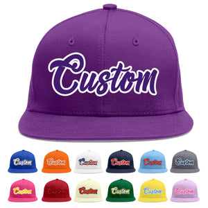 Custom Purple purple-White Flat Eaves Sport Baseball Cap