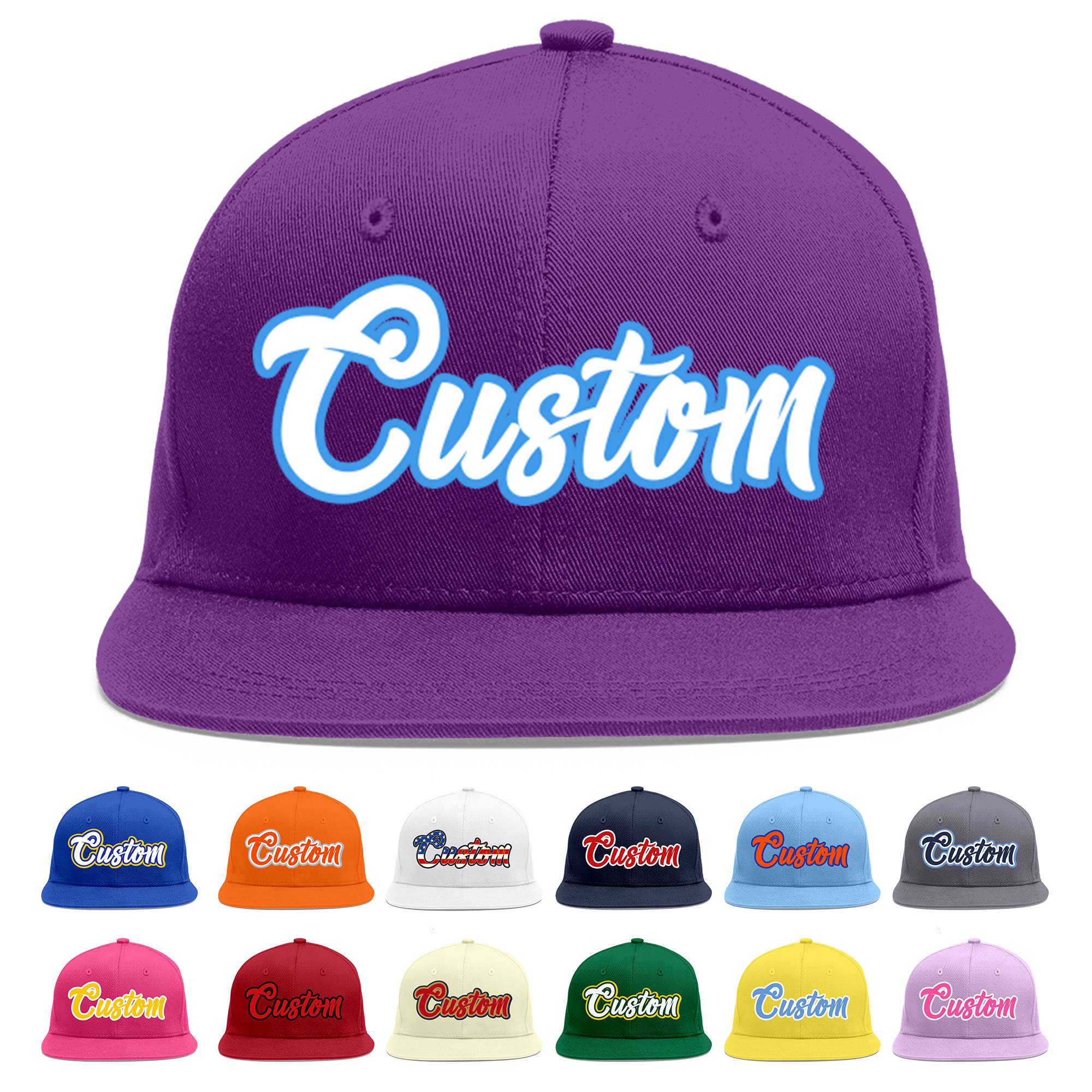 Casquette de baseball sport personnalisée violet blanc-bleu poudre