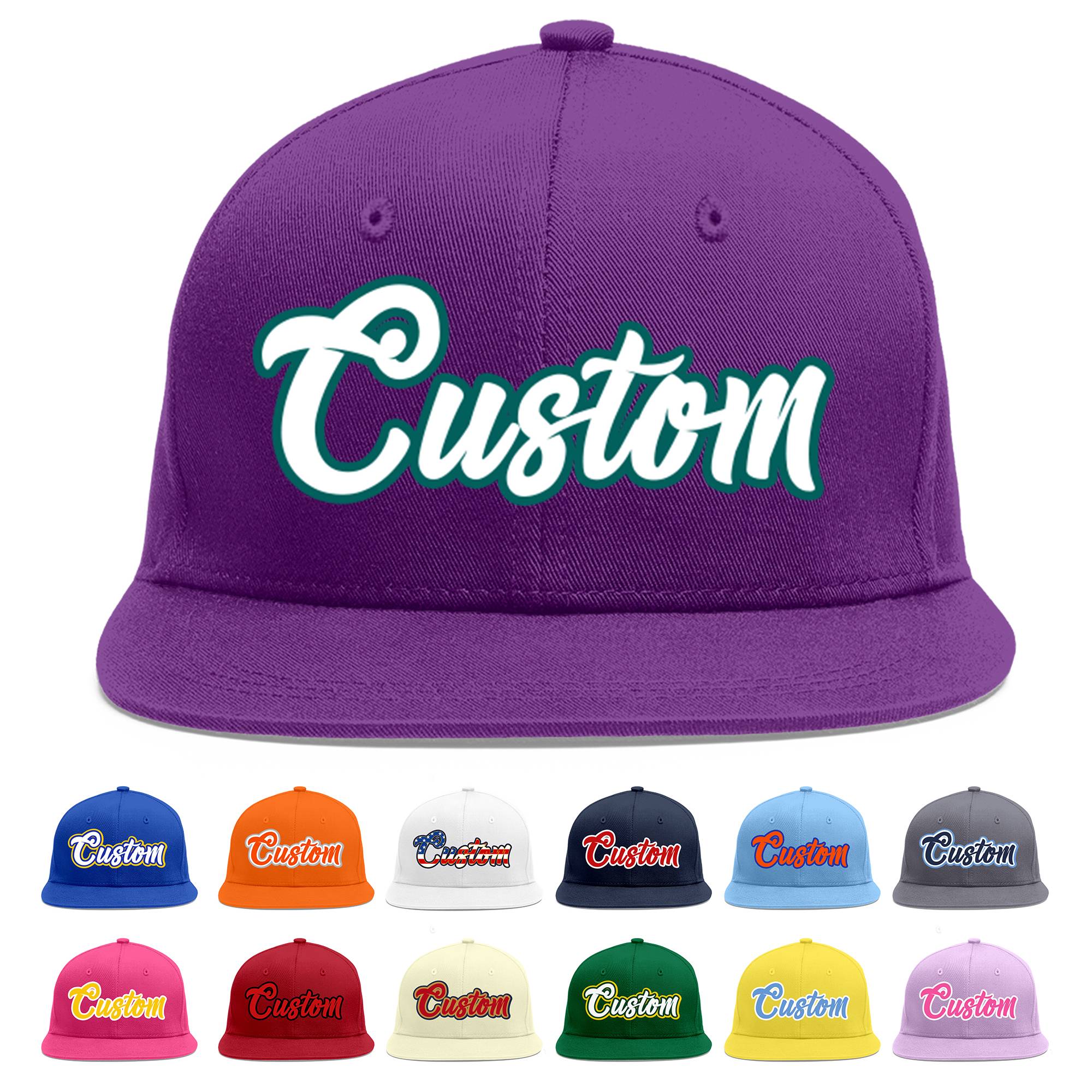 Casquette de baseball personnalisée violet blanc-aqua plat Eaves Sport