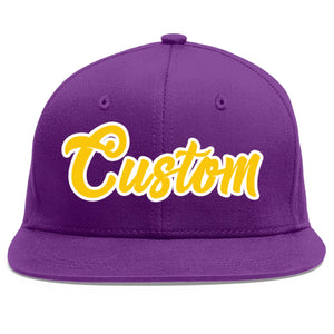 Casquette de baseball sport personnalisée violet or-blanc plat Eaves