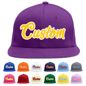 Casquette de baseball sport personnalisée violet or-blanc plat Eaves